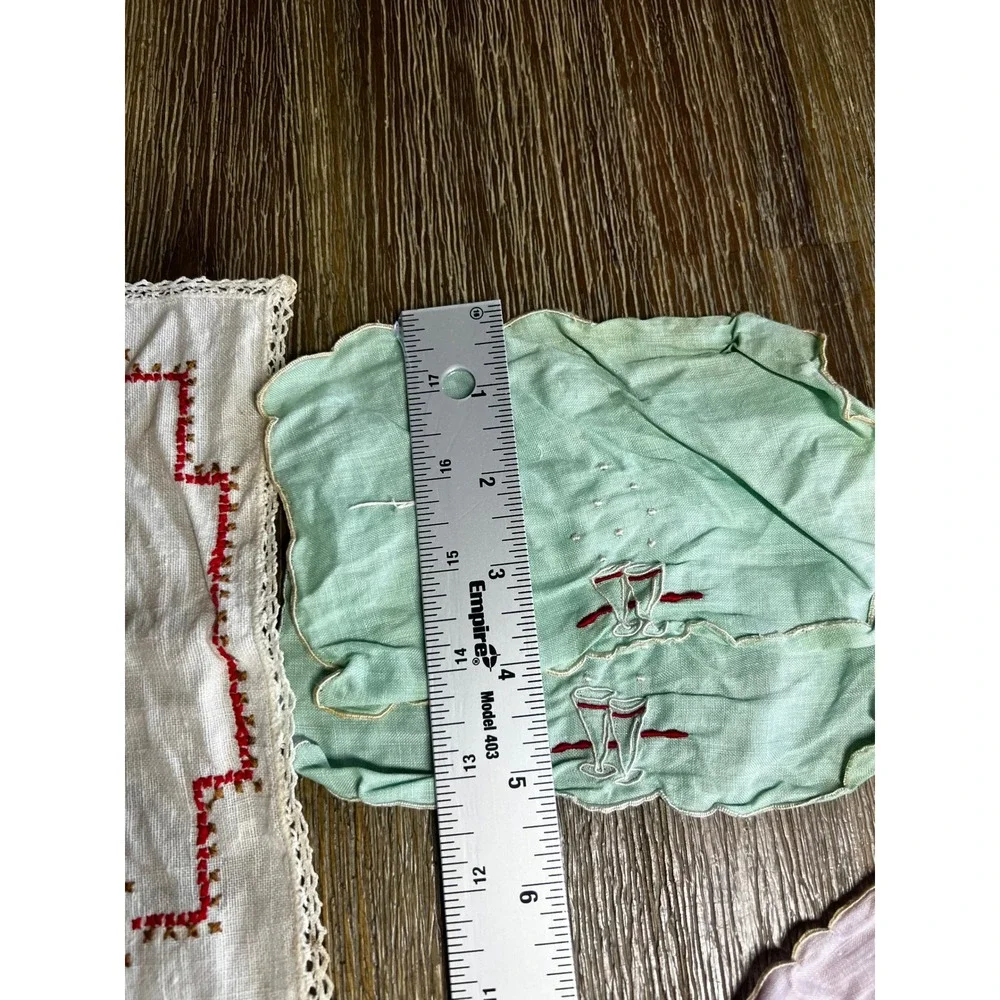 Vintage Linens Assorted Lot Cross Stitch Lace Cocktail Napkins Pastel 10pc